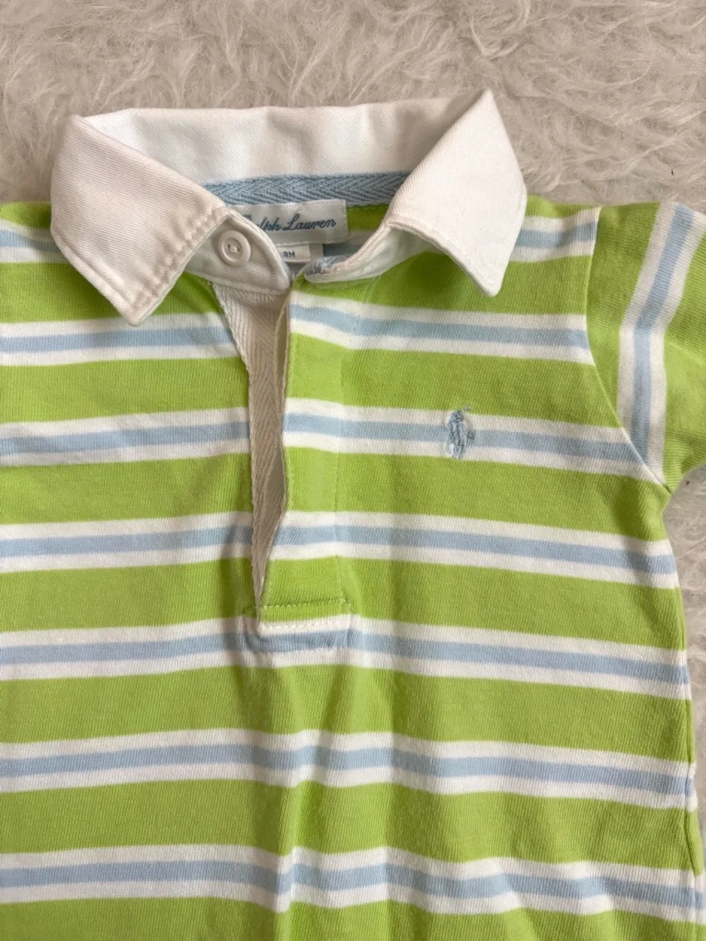 Ralph Lauren Preppy Baby Lime Green Striped Polo Jumpsuit